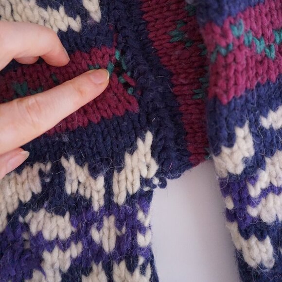 VTG '80S Rey Wear Purple Maroon Wool Cottagecore Chunky Knit Crewneck Sweater XL - Picture 11 of 12